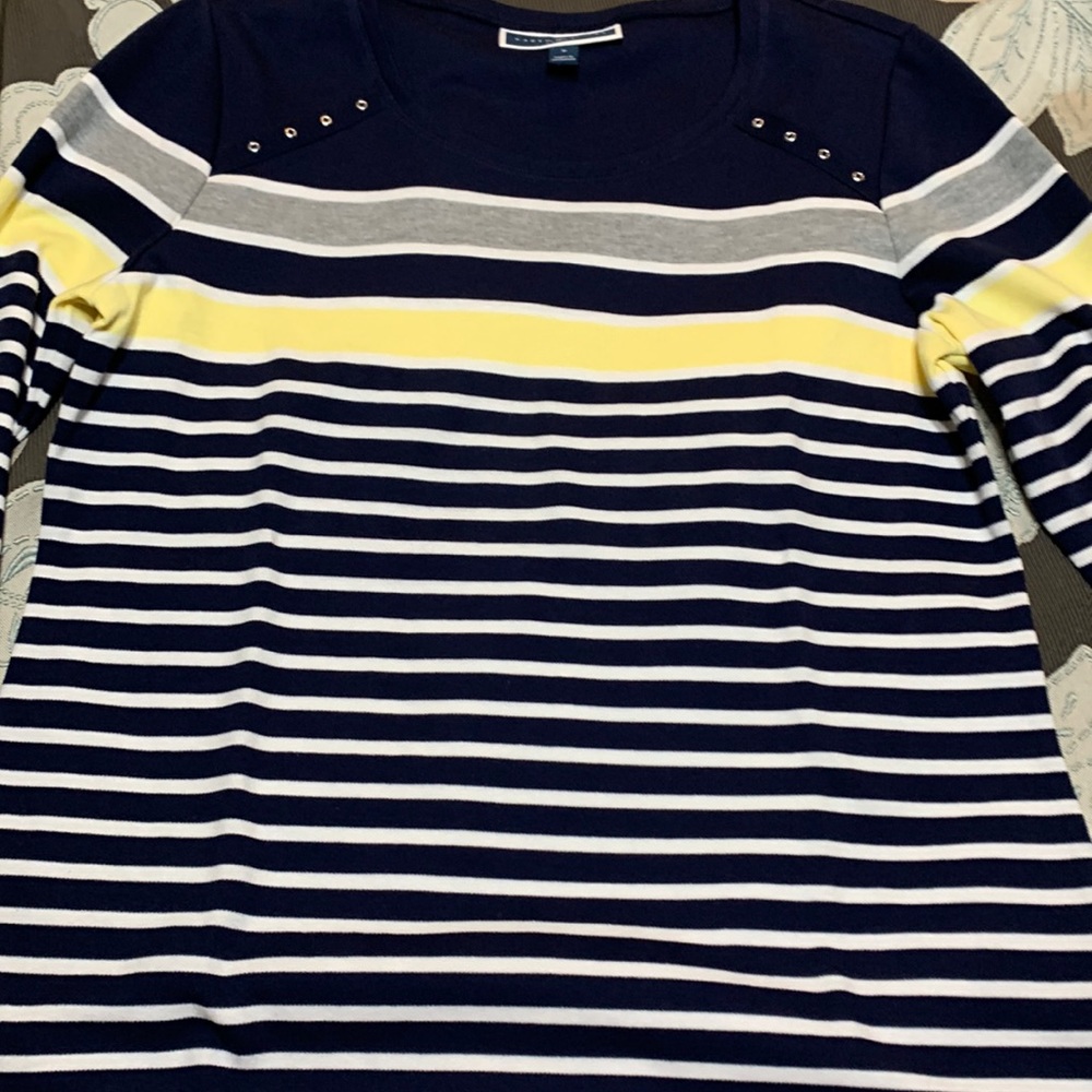 Karen Scott 3/4-sleeve striped rivet- trim top